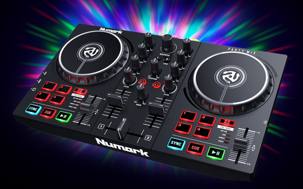 Numark Party Mix II - Controlador de DJ con luces de fiesta, set de DJ con  2 cubiertas, mezclador de DJ, interfaz de audio y conectividad USB + Serato